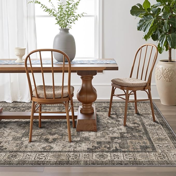 LUMI Washable Area Rug 5x8 for Living Room, Ultra Soft Stain Resistant Carpet with Non Slip Rubber Backing, Non-Shedding Low Pile Rugs for Bedroom, Dining Room, Indoor, Office