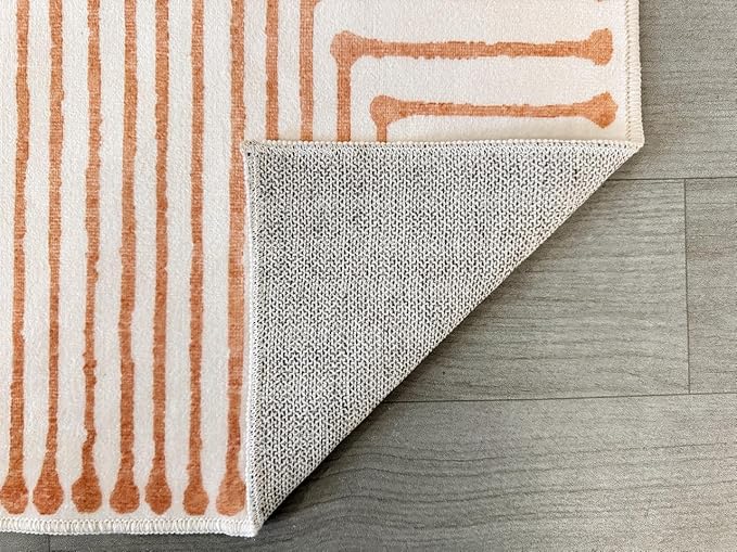 GLN Rugs Contemporary Collection - Machine Washable Area Rug, Contemporary Washable, Non Slip, Low Pile Chenille Rug, Living Room, Bedroom, Kitchen Rug (2'6" x 10' Orange Beige)