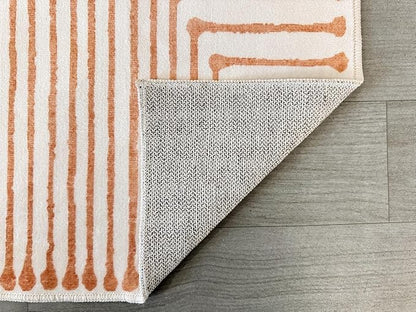 GLN Rugs Contemporary Collection - Machine Washable Area Rug, Contemporary Washable, Non Slip, Low Pile Chenille Rug, Living Room, Bedroom, Kitchen Rug (2'6" x 10' Orange Beige)
