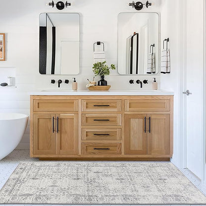 ReaLife Rugs Machine Washable Area Rug Runner - Living Room Bedroom Bathroom Kitchen Entryway Office - Padded Low Pile Stain Resistant Premium - Boho Farmhouse Vintage - Noor - Ivory Grey 2'6" x 6'