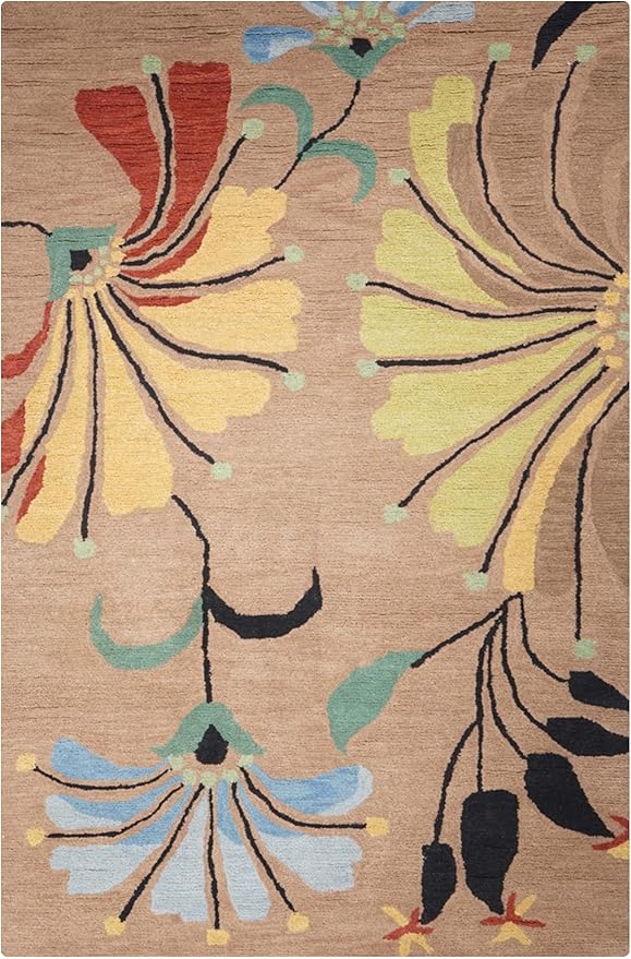 Hand Tufted Wool ECO-Friendly Area Rugs - 10'x13', Rectangle Shape, Camel, Floral Modern Design, High Pile Thick Handmade Anti Skid Area Rugs for Living Room, Bed Room (K00219)