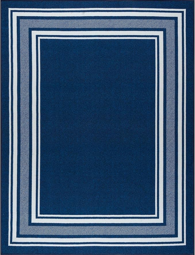 Beverly Rug Non Slip Area Rugs 8x10 Modern Bordered Non Skid Rubber Backing Soft Area Rug for Living Dining Room Easy to Clean Non Shedding Kitchen Bedroom Indoor Carpet 8 x 10 Navy