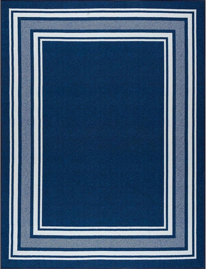 Beverly Rug Non Slip Area Rugs 8x10 Modern Bordered Non Skid Rubber Backing Soft Area Rug for Living Dining Room Easy to Clean Non Shedding Kitchen Bedroom Indoor Carpet 8 x 10 Navy