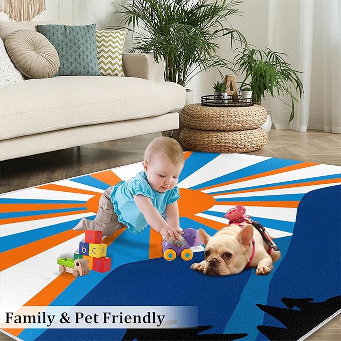 Boho Sun Area Rugs 8x10ft, Abstraction Deco Area Rug for Living Room, Minimalist Sunburst Modern Rug with Double Sided Carpet Tape for Bedroom Men Room Decor