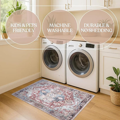 Washable Area Rug. Modern Farmhouse. Vintage. Turkish. Bohemian. Distressed. Oriental. Traditional. Rugs for Living Room. Dining. Bedroom. Office. Entryway. Foyer. (858RM, 2'5 x 9'8)