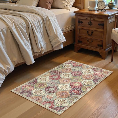Lahome Washable Entryway Rug, 2x4 Kitchen Rugs for Entryway Bathroom, Non-Slip Indoor Door Mat Ultra-Thin, Small Oriental Throw Carpet for Bedroom Entry, Orange/Terracotta