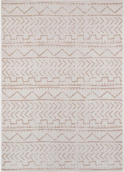 Beverly Rug Waikiki Indoor Outdoor Rug 5x7, Washable Outside Carpet for Patio, Deck, Porch, Trellis Area Rug, Water Resistant, Beige - White