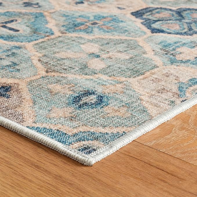 Dash & Albert Pali Multi Machine Washable Rug, 9.5 X 13.5 Feet, Blue Geometric Pattern