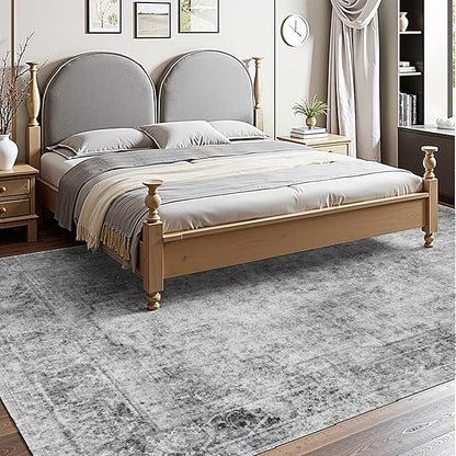 VEVOR 9 x 12 ft Area Rug Large Washable Boho Rug Non-Slip and Tear-Resistant Soft Carpet Pet & Child Friendly Bohemian Area Rugs Indoor Mat for Bedroom Living Room Kids Room Office Gray
