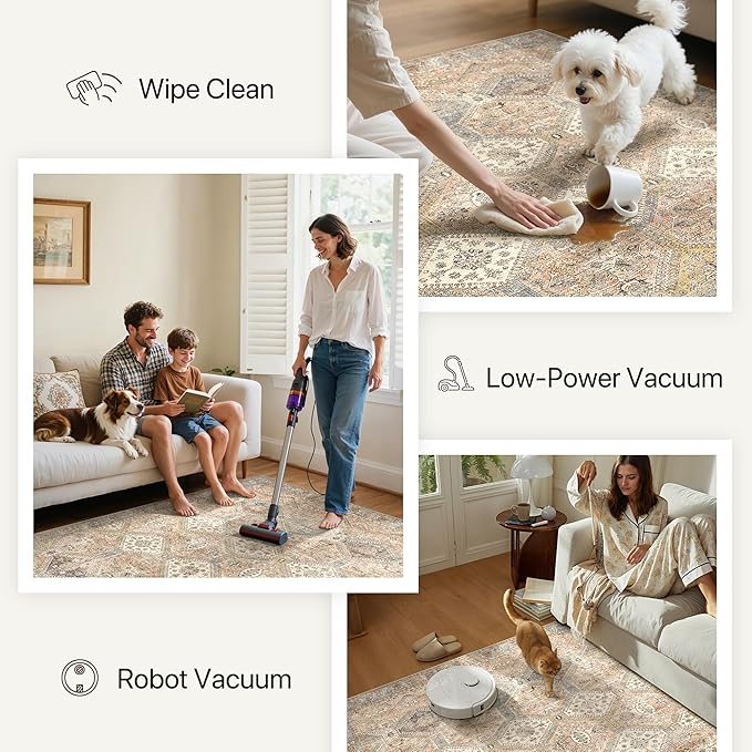 Bavni 2x5 Runner Rug Non Slip, Machine Washable Rug Runners for Hallways, Vintage Distressed Print Kitchen Runner, Low Pile Lightweight Carpet Runner for Entryway Laundry Bedroom Bathroom Wood Brown