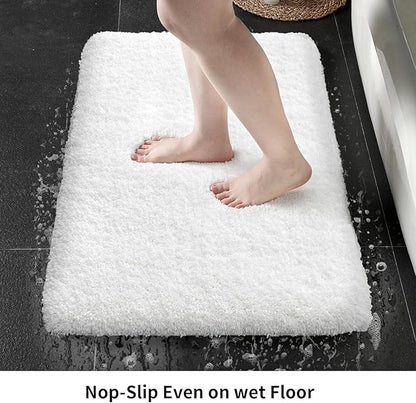 White Bathroom Rug 20x32 Non Slip Fluffy Bath Mat for Bathroom Floor Washable Plush Luxury Bath Rug for Tub Soft Shaggy Absorbent Shower Sink Mat