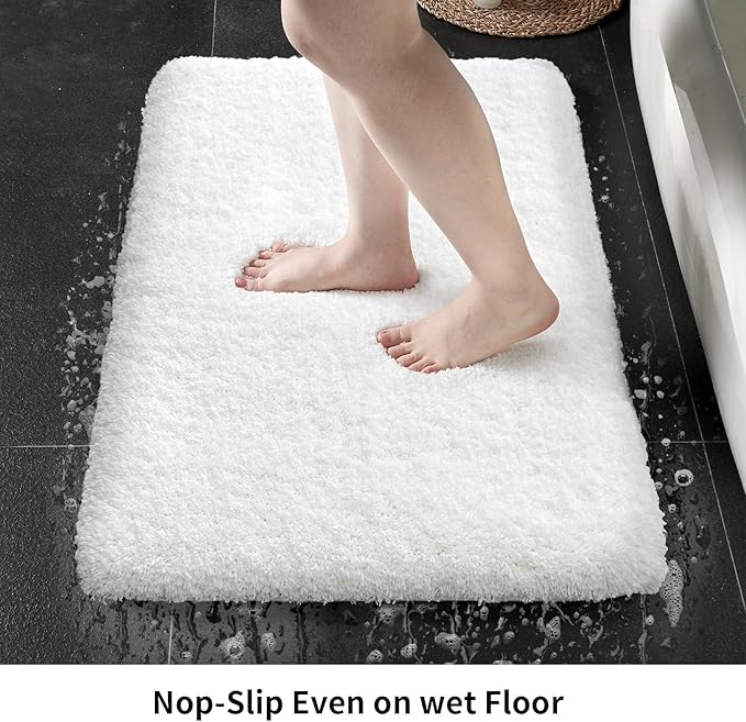 White Bathroom Runner Rug 24x59 Non Slip Fluffy Long Bath Mat for Bathroom Floor Washable Plush Luxury Bath Rug for Tub Absorbent Shower Sink Mat Bedside Rug