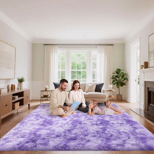 Area Rugs 9x12 Living Room, Fluffy Large Rugs for Bedroom, Soft Shag Fuzzy Non-Slip Carpet for Kids Boys and Girls Nursery Room Dorm Indoor Home Decor (Tie-Dyed Purple, 9ft x 12ft)