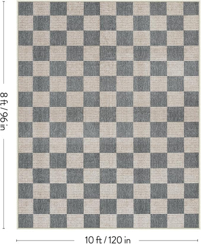 LIVEBOX 8x10 Area Rugs for Living Room, Checkered Non-Slip Washable Rugs, Farmhouse Neutral Classic Geometric Pattern Large Boys Area Rug for bedroom, Carpet for Living Dining Room Office(Grey,8'x10')