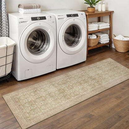 2x6 Runner Rug Non Slip Kitchen Runner Rug and Hallway Rug, Lightweight Washable Runner Carpet for Entryway,Laundry Room, Brown Pink