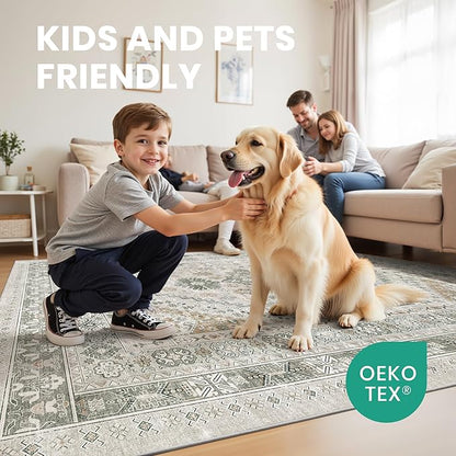 zesthome 6x9 Area Rug, Super Soft Washable Rugs for Living Room, Non-Slip Stain Resistant Vintage Rugs, Ultra-Thin Large Area Rugs (Brown/Grey,6'x9')