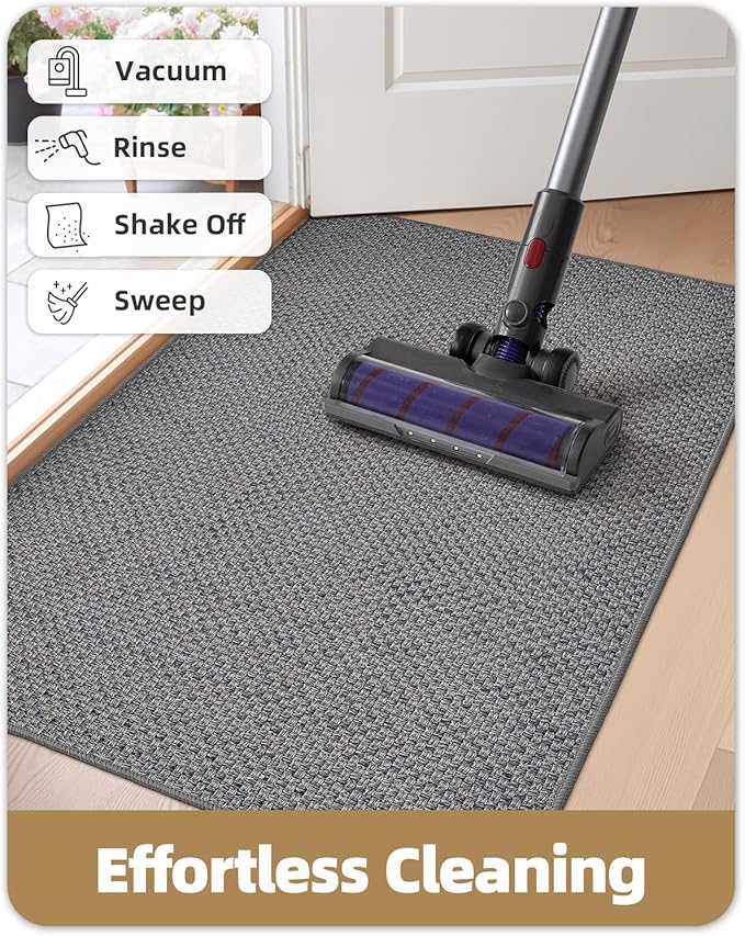 Color&Geometry Ultra-Thin Indoor Door Mat, 32"x48" Low-Profile Non-Slip Entryway Rug with Modern Geometric Texture, Washable Doormat for Indoor Entrance, Front Door, Light Grey (Rolled-up NO Creases)