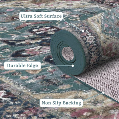 Enkor Runner Rugs for Hallway, 2x10 Washable Soft Boho Non Slip Floor Rugs for Kitchen, Modern Mat for Living Room Bedroom Entryway Purple & Green