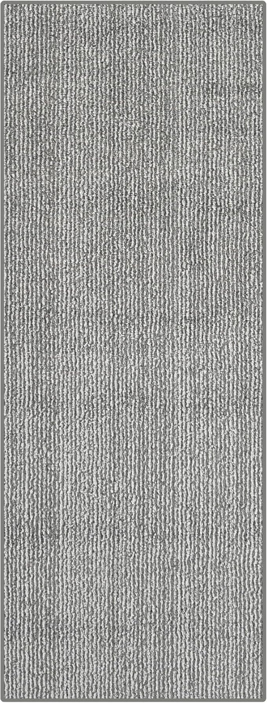 9ft Custom Cut Runner Rug for Narrow Hallways Kitchens - Striped Grey | Non-Slip & Washable | No-Fray Edge Finished