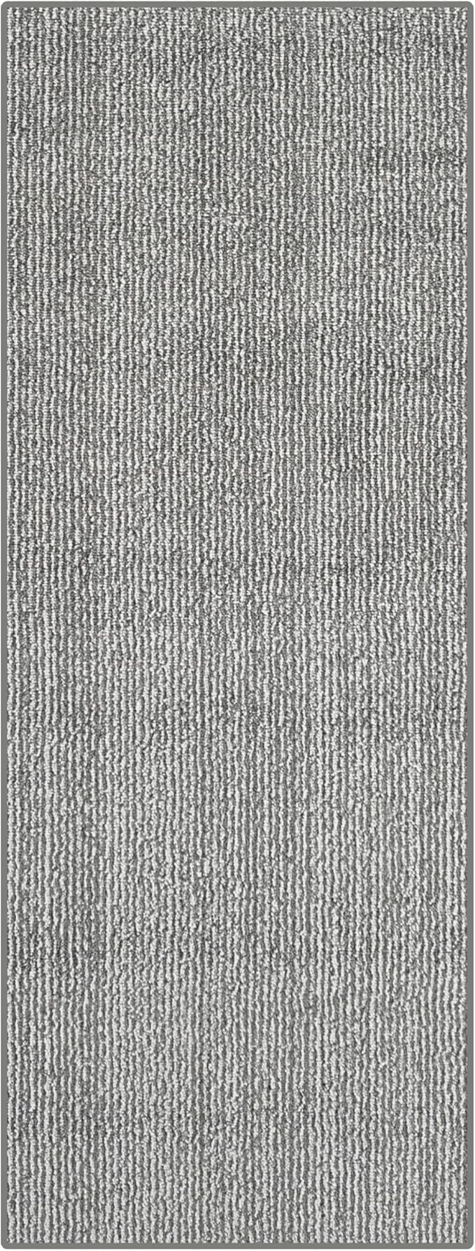 10ft Custom Cut Runner Rug for Narrow Hallways Kitchens - Striped Grey | Non-Slip & Washable | No-Fray Edge Finished