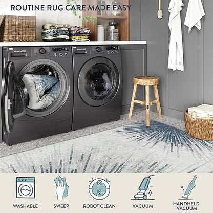 Lahome Modern Machine Washable 6 x 9 Area Rug, Non-Slip Ultra-Thin Big Rugs for Living Room Throw Soft Large Carpet for Bedroom, Abstract Print Indoor Carpet for Dining Room Office (Blue/Gray, 6'x9')