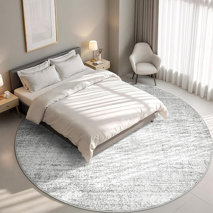 Valenrug Washable Round Area Rugs 6x6 - Stain Resistant 6ft Round Rugs for Living Room, Non Slip Backing Printed Rugs for Bedroom, Folable Machine Washable Area Rug (6ft, Grey)