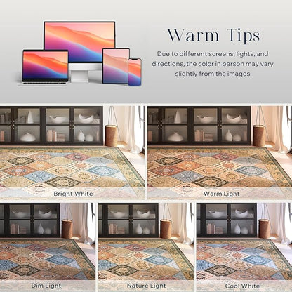 Phantoscope Washable Runner Rug 2'x10' Non-Slip, Vintage Boho Hallway Rugs for Entryway, Stair, Bedroom, Distressed Moroccan Mosaic Diamond Pattern, Low-Pile Foldable Floor Carpet, Terracotta/Rust
