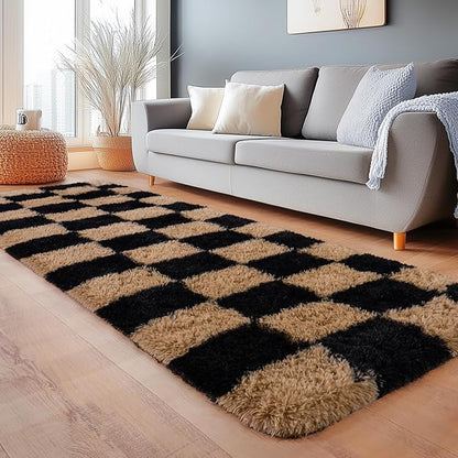 Fluffy Area Rugs for Living Room, Soft Shaggy Carpets for Living Room, Upgrade Anti-Slip Fuzzy Rugs for Kids' Room, Perfect Decor for Modern Home Grid 2x6Feet