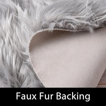 Latepis Gray Fluffy Circle Faux Fur Rug Round Rugs 4ft Sheepskin Rug for Bedroom Bedside Washable Rugs Soft Plush Shaggy Floor Carpet Luxury Home Decor