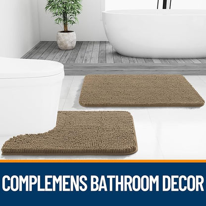 OLANLY Bathroom Rugs 47x17, Extra Soft Absorbent Chenille Bath Rugs, Rubber Backing Quick Dry, Machine Washable Bath Mats for Bathroom Floor, Tub and Shower, Home Decor Accessories, Tan