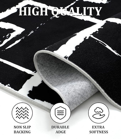 YIHOUSE Black Modern Geometric Area Rug 6x9, Black and White Rug with Abstract Rectangular Patterns,Non-Shedding Washable Rugs for Bedroom, Home Office and Living Room