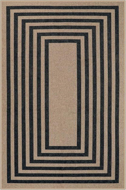 Lahome Modern Geometric Easy Jute Entryway Rug, 4x6 Black Washable Carpet for Bedroom Contemporary Thin Living Room Patio Rug, Farmhouse Non Slip Indoor Outdoor Carpet for Dining Room Backyard
