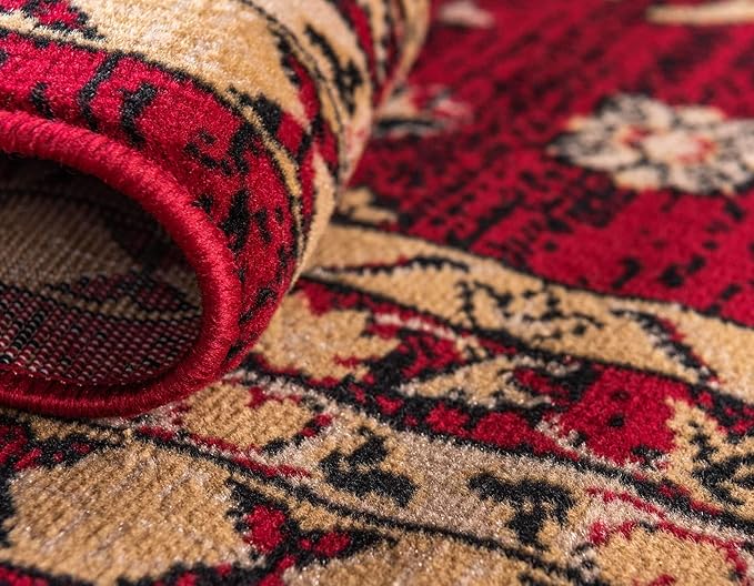 Unique Loom Taftan Collection Border Geometric Tribal Inspired Design Area Rug (2' 2 x 3' 0 Rectangular, Red/ Gold)