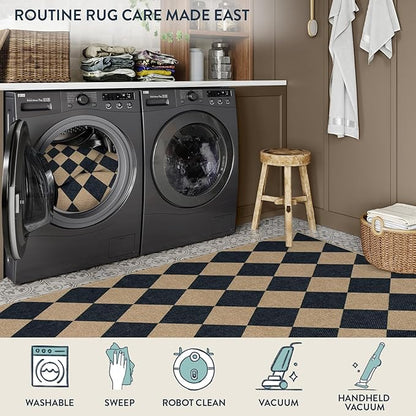 Lahome Checkered Round Rugs 6ft, Washable Easy Jute Circle Patio Rug Indoor Outdoor Rugs for Living Room, Farmhouse Natural Round Area Rug Contemporary Carpet for Entryway Backyard