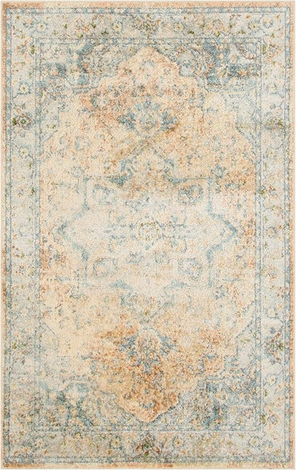 Nourison Home Astra Machine Washable Beige Blue 3'3" x 5' Area Rug - Easy Clean, Non Shedding, Bed Room, Living Room, Dining Room, Kitchen (3' x 5')