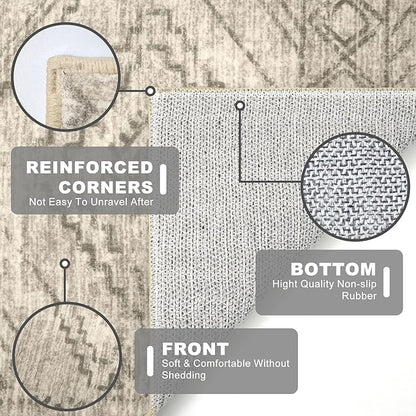 KILOCOCO Boho Kitchen Runner Rug 2x5 Washable Runner Rug Soft Runners for Hallways Non Slip Printed Distressed Laundry Room Rugs, Low-Pile Runners for Entryway Bedroom Living Room, Beige/Gray/Green
