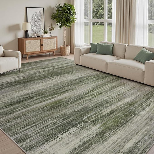 PADOOR Modern Abstract Area Rug - 8x10 Washable Rugs Non-Slip, Large Rug Ultra Soft Low Pile Rugs for Living Room Bedroom Dining Room Nursery Room Playroom Green