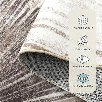 Lahome Modern Carpets for Living Room - Machine Washable Area Rugs 5x7 Throw Non-Slip Soft Carpet for Bedroom, Abstract Print Ultra-Thin Indoor Rug for Dining Room Office Home (Brown/Gray, 5'x7')