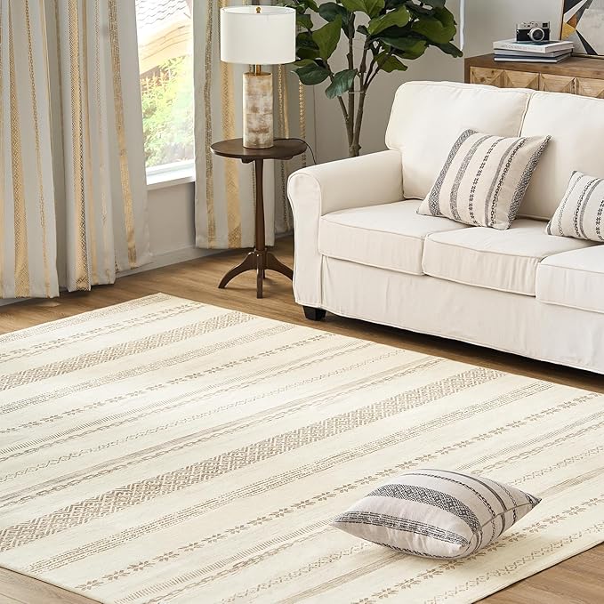 jinchan Moroccan Boho 3x5 Area Rugs for Entryway - Machine Washable Soft Throw Rug Bohemian Design Non-Slip Carpet for Entrance Living Room Kitchen Bedroom (3‘x5', Beige)