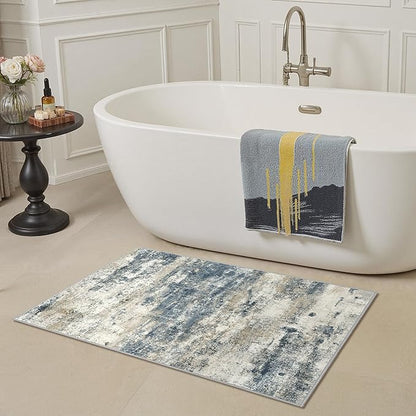 GENIMO 2x3 Rugs for Entryway, Washable Bathroom Kitchen Rugs Non Slip, Modern Abstract Soft Small Area Rug Indoor, Low Pile Throw Carpet, Navy Blue