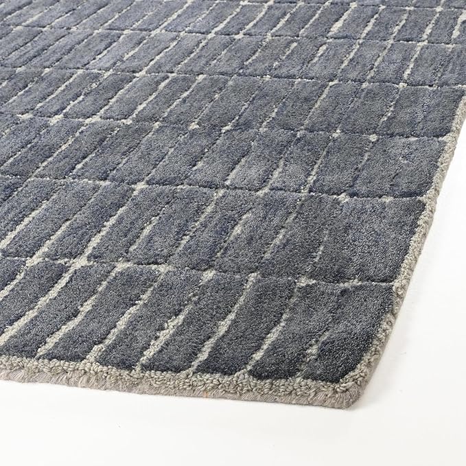 Hand-Tufted 100% Wool Area Rug – Unique Modern Geometric Grid Pattern, Soft Plush Textured Carpet for Living Room, Bedroom, Dining Room & Entryway (Smoke, 5' x 7')
