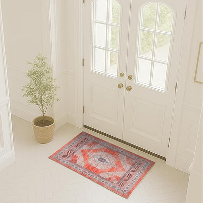 Fame Rugs Turkish Rug. Washable Vintage Oriental Antique Inspired Traditional Doormat Small Modern Area Rugs Luxury Entryway Entry Bedroom Bathroom Kitchen (380TT, 2' x 3')