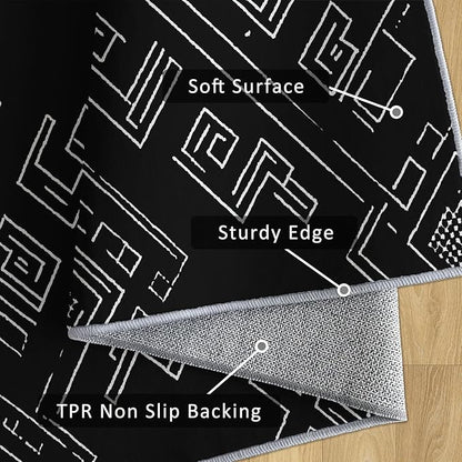 Geometric Rug, Washable 5x8 Rug for Living Room, Black and White Patterned Indoor Carpet, Modern Geometric Decor for Home, Bedroom, Soft Non Slip Thin Design FER19