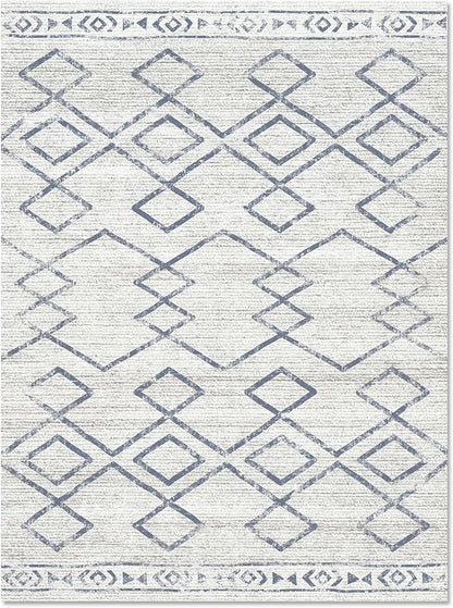 jinchan Moroccan 6x9 Area Rugs for Living Room - Machine Washable Soft Modern Geometric Stain Resistant Ultra-Thin Low-Pile Large Rug Non-Slip Carpet for Bedroom Kitchen Dining Room (6x9ft, Blue)