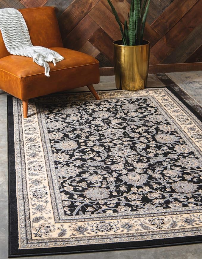 Unique Loom Sialk Hill Collection Area Rug - Washington (9' x 12' Rectangle Black/Gray)