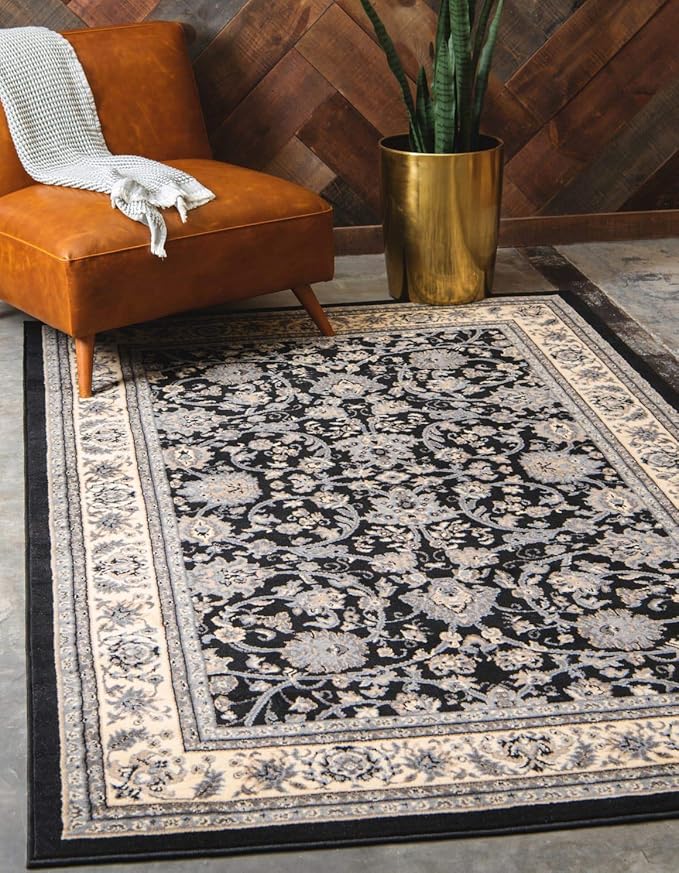 Unique Loom Sialk Hill Collection Area Rug - Washington (6' 1" x 9' Rectangle Black/Gray)