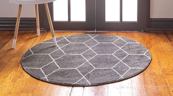 Unique Loom Trellis Frieze Collection Area Rug - Geometric (8' Round, Dark Gray/ Ivory)