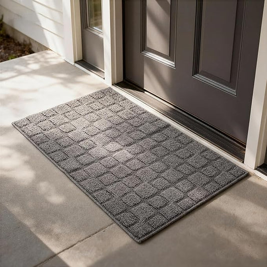 Front Door Mat Outside Entrance, Outdoor Indoor Door Mats for Entryway, Entrance, Entry, Patio, Waterproof Non Slip Doormat, Low-Profile, 24" × 35“, Grey