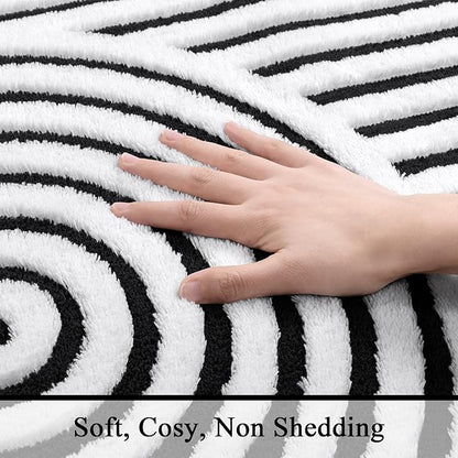 SHACOS Soft Cozy Fluffy Arch Pattern High Low Pile Rugs 4'x6' Non Slip Washable Scandinavian Minimalist Rug Modern Geometric Arc Carpet for Living Room Bedroom Dining Room, Black White