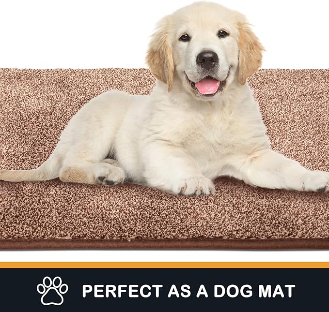 PURRUGS Dirt Trapping Door Mat 31.5" x 70", Non-Slip Machine Washable Entry Rug, Shoe Scraper, Dog Doormat, Super Absorbent Welcome Mat for Front & Back Door, Muddy Shoes & Paws, Brown-Light Cream